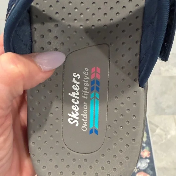 Skechers Navy Strappy Sandals with Multicolor Accent - Picture 4 of 7